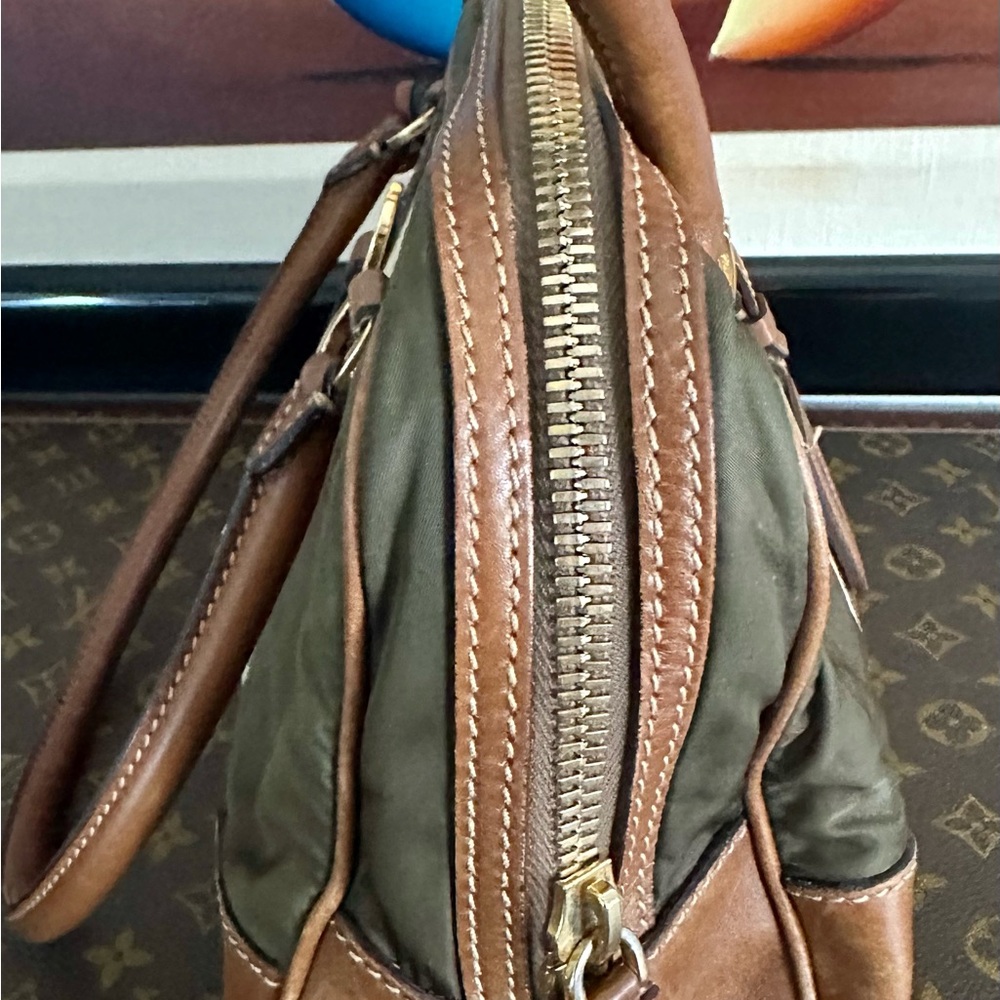 Prada Olive* and Brown Satchel with Leather Trim - Picture 4 of 8